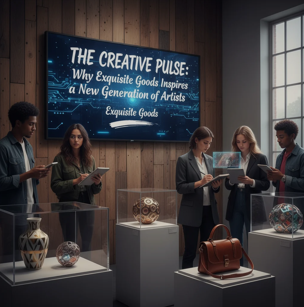 Young artist sketching in a bright studio surrounded by Exquisite Goods products and art materials